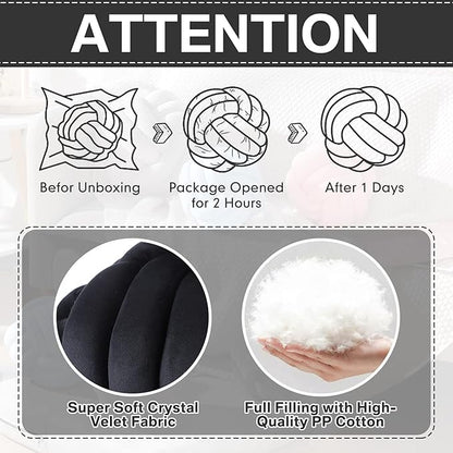 Namalu 2 Pcs Soft Knot Pillow Ball, Decorative Round Throw Knotted Pillows Cushion, Handmade Stuffed Ball Pillows for Winter Bedroom Sofa Couch Home Decor(10.6 Inches,Black)