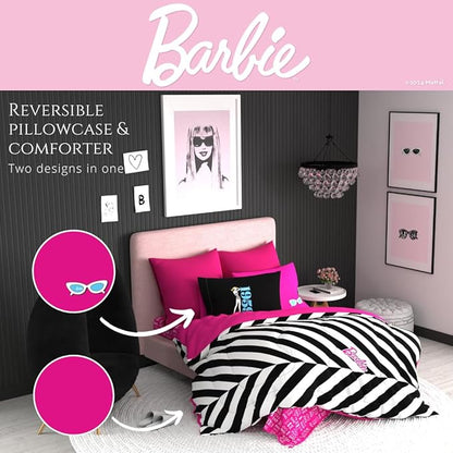 Barbie 1959 Super Soft Cozy Reversible Comforter and Sheet Set, 5 Piece Full Size, (Official Licensed Product) by Franco Collectibles