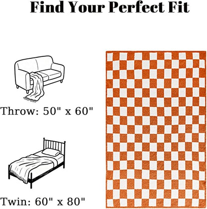 MorroMorn Checkered Throw Blanket for Couch, Orange Throw Blanket 2-Layers Soft Cozy Fleece Plaid Blankets Checkerboard Grid - Fluffy Fuzzy Plush Warm for Sofa Chair Bed Decor Gifts, 50x60 inches