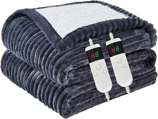 Heated Blanket Electric King, Soft Flannel Heating Blanket with 8 Hours Auto Off 10 Fast Heating Levels Machine Washable Sherpa Heated Blanket with Overheating Protection