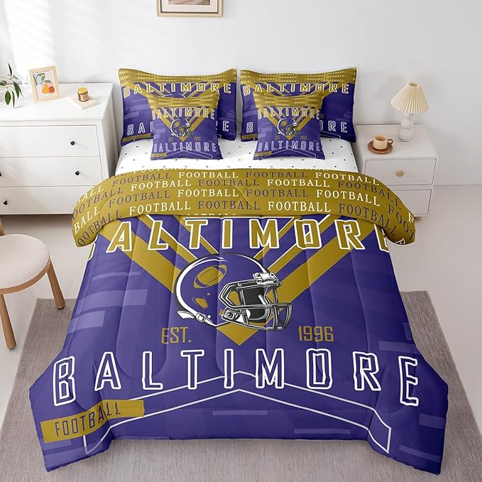 Feelyou Football 7 Pieces Comforter Sets Twin Size Bedding Set for Boys Kids Teen Sports Theme Football City Bed in a Bag with Comforter, Sheets, Pillowcases & Cushion Cover