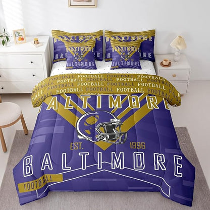 Feelyou Football 7 Pieces Comforter Sets Twin Size Bedding Set for Boys Kids Teen Sports Theme Football City Bed in a Bag with Comforter, Sheets, Pillowcases & Cushion Cover