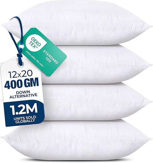 Utopia Bedding Throw Pillows (Set of 4, White) – 12 x 20 Inches Down Alternative Pillows for Bed, Sofa, and Couch - Fluffy Decorative Stuffer Pillow for Indoors & Outdoors