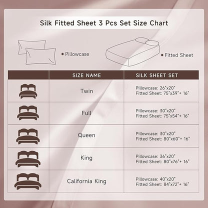 THXSILK 6A+ Top Grade 100% Pure Mulberry Silk King Fitted Sheet 3Pcs Set Bed Sheets Luxury Bedding for Hair and Skin Healthy Natural Materials, 1 Fitted Sheet with 2 Pillowcases, Purple