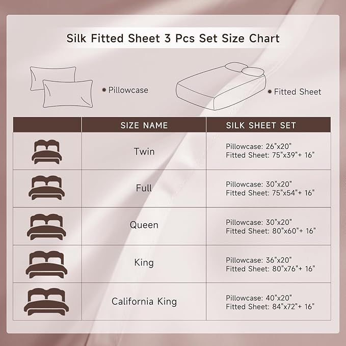 THXSILK 6A+ Top Grade 100% Pure Mulberry Silk Cal. King Fitted Sheet 3Pcs Set Bed Sheets Luxury Bedding for Hair and Skin Breathable Cooling Safe Materials, 1 Fitted Sheet with 2 Pillowcases, Purple