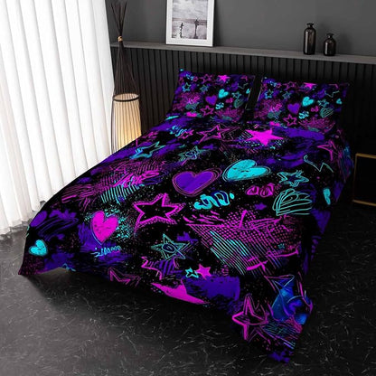 Purple Stars Comforter Set Twin Size,Galaxy Starry Printed Bedding Set,Purple Stars Room Decor with Soft and Lightweight Comforter and 2 Pillowcases