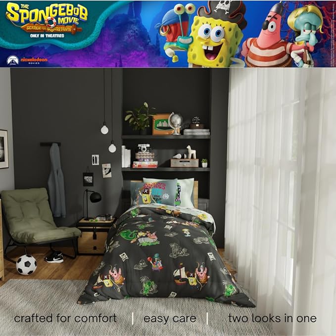 The Spongebob Movie: The Search for Squarepants Bedding Set – Roblox Reward Included - 5 Piece Twin Soft Reversible Comforter & Sheet Set, (Officially Licensed Product) by Franco Kids