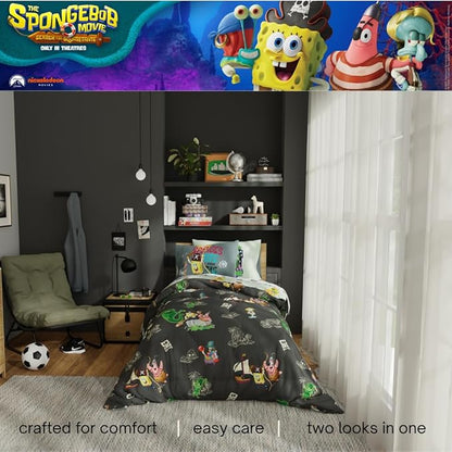 The Spongebob Movie: The Search for Squarepants Bedding Set – Roblox Reward Included - 5 Piece Twin Soft Reversible Comforter & Sheet Set, (Officially Licensed Product) by Franco Kids