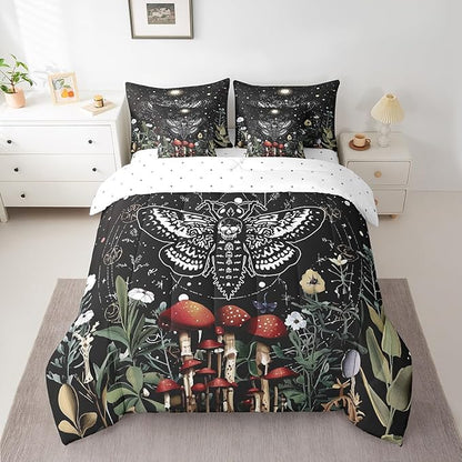 Feelyou Boho Moth Bedding Set Kids Bohemian Galaxy Comforter Set Full Size 7 Pieces Boys Girls Wild Mushroom Floral Bed in a Bag Eoxtic Bed Set with Comforter, Sheet Set, Pillowcases, Pillow Covers