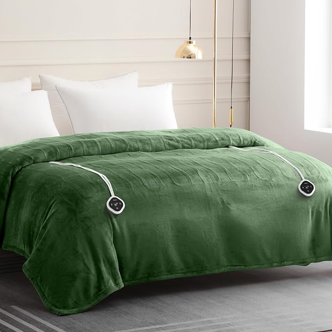 HOMLYNS LuxeHeat Heated Blanket Electric Blanket King Size, Soft Flannel Sherpa Heating Blanket with 10 Heat Settings, 1-10 hrs Timer Auto Shut Off (90x100 inches, Green)
