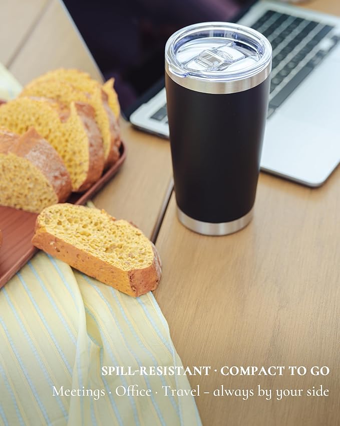 Travel Coffee Tumbler 20oz, 8 Pack Leakproof Travel Coffee Mug with Lid and Straw, Stainless Steel Double Wall Vacuum Insulated Tumbler for Hot/Iced Drinks (Textured Matte, Black)