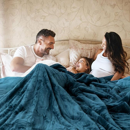 HOW'S MY HOUSE Heated Blanket 84" x 90", Dual Control Electric Blanket Queen Size with 10 Time Settings & 6 Heating Levels, Over-Heat Protection, Flannel Sherpa Super Cozy with ETL Certification, Blue