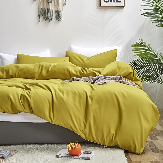 CLOTHKNOW Moss Green King Size Comforter Set 3Pcs Chartreuse Bedding Comforter Sets Green Yellow King Comforter with 2 x Pillow Cases