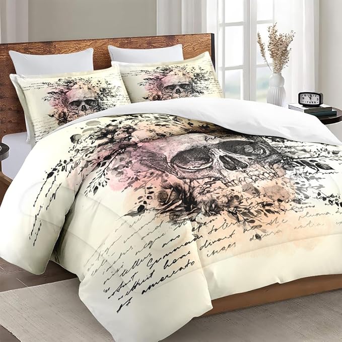 Full Size Comforter Set with 2 Pillowcases, Rock Goth 3 Pcs Bedding for Adults, Retro Gothic Soft Comforter Set for Bedroom Bed Decor