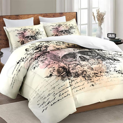 King Size Comforter Set with 2 Pillowcases, Rock Goth 3 Pcs Bedding for Adults, Retro Gothic Soft Comforter Set for Bedroom Bed Decor