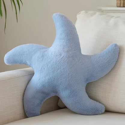 Starfish Pillow, Cute Decorative Pillows for Couch Bed, Aesthetic Room Decor Accent Pillow Plush with Soft Faux Rabbit Fur for Bedroom Living Room (Grey Blue, 19.6 Inches)