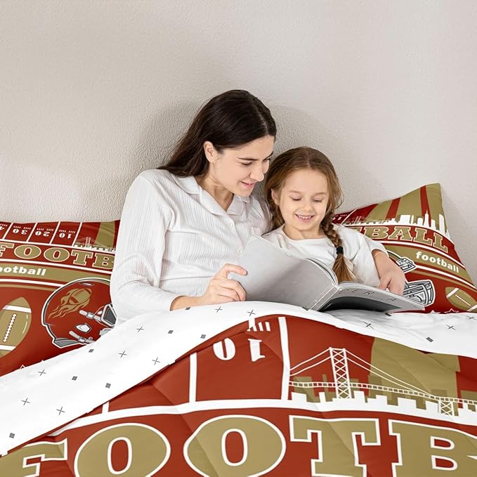 Feelyou Football Bedding Set Boys Girls Twin Size Rugby Sports Comforter Set Sports Theme Women Men Football City Duvet Quilt Bedroom Decor