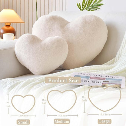 Beige Heart Pillows, Cute Heart Decorative Pillow, Heart Shaped Throw Pillows for Bed, Faux Rabbit Fur Plush Hoom Decor Pillow Cushion for Chair Sofa Living Room (Mini 12.9" x 9.8")