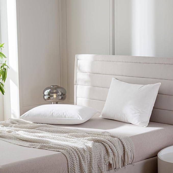 Luxury Feathers Down Pillows Standard Size Set of 2, Hotel Quality Fluffy Bed Pillows, Soft Pillows for Sleeping, Organic Cotton Cover(20x26”, Pack of 2)