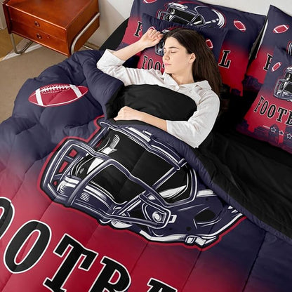 Erosebridal Kids Football Comforter Set with Sheets American Soccer Competitive Sports 7 Piece Bedding Set King for Boys Girls Teen,Rugby Sports Games Bed in A Bag Ball City Bed Set