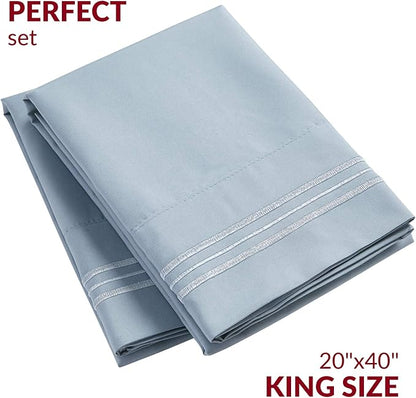 Mellanni Pillow Cases - Luxury, Extra Soft, Cooling Pillow Covers - 2 PC Iconic Collection Pillowcases - Envelope Closure (King 20" x 40", Blue Hydrangea)