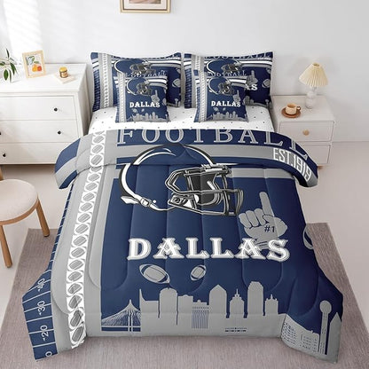 Feelyou Football 7 Pieces Comforter Sets King Size Rugby Sports Bedding Set for All Season Football City Bed in a Bag with Comforter, Sheets, Pillowcases & Cushion Cover