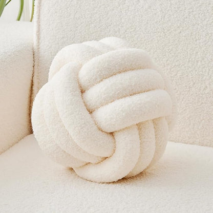 Decorative Throw Knot Pillow Ball for Home Chair Sofa Couch Bed Aesthetic Round Decor Pillows Lambswool Knotted Pillow Cushion (Ivory White, 13 inches)