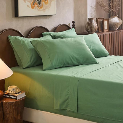 100% Linen Sheet Set Cal King Size Extra Deep Pocket Fits 18-24 Inch Mattress, Breathable & Soft, Smooth 6-Piece Set for Thick Mattresses Hotel Luxury Bedding（Cal King, Sage Green）