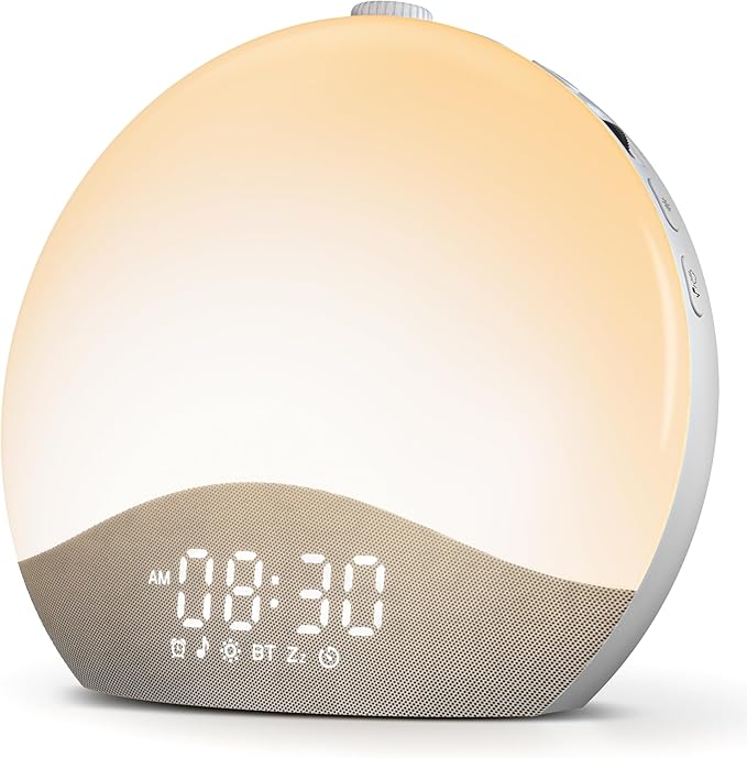 ecozy Sunrise Alarm Clock, White Noise Sound Machine, Alarm Clock for Bedrooms, 26 Soothing Sounds, 17 Night Lights, Bluetooth Speaker, Sunrise Wake-Up Light for Heavy Sleepers, Adults, Kids