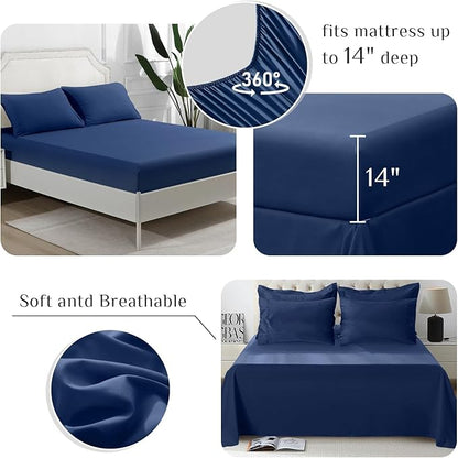 JOLLYVOGUE Full Comforter Set, Ultra-Soft Bed in a Bag Full Size 7 Pieces, Oeko-TEX Certified Bedding Set with Down Alternative Comforter, Sheets, Pillowcases & Shams, Navy