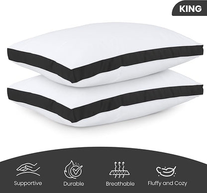 Utopia Bedding Bed Pillows for Sleeping King Size (Black), Set of 2, Soft & Fluffy Pillow with Down Alternative Filling, Cooling, Hotel Quality, Gusseted Pillow for Back, Stomach or Side Sleepers