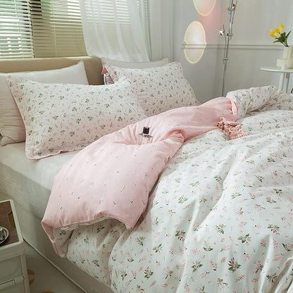 Floral Comforters Queen Size 3 Pieces Soft Cute Floral Bedding Comforter Sets Garden Style Pink Flower Print Botanical Flowers Comforter Set for All Seasons 1 Comforter and 2 Pillowcases