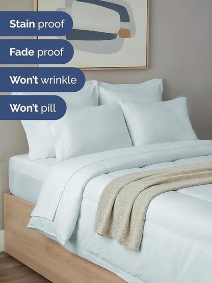 Full Comforter Set - 7 Piece Bed in a Bag Full Size Bed Set - Down Alternative Comforter, Flat Sheet, Fitted Sheet, Pillowcase & Shams for All Seasons - Ultra Soft, Cozy, Comfy & Breathable - Ice Blue