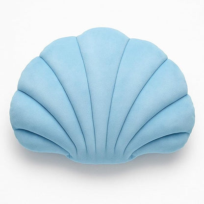 Marsui Blue Seashell Decorative Pillow, 13 Inch Beach Themed Shell Shaped Throw Pillow Gift 3D Insert Beach Soft Velvet Sea Ocean Mermaid Room Decoration Couch Bed Cute Cushions