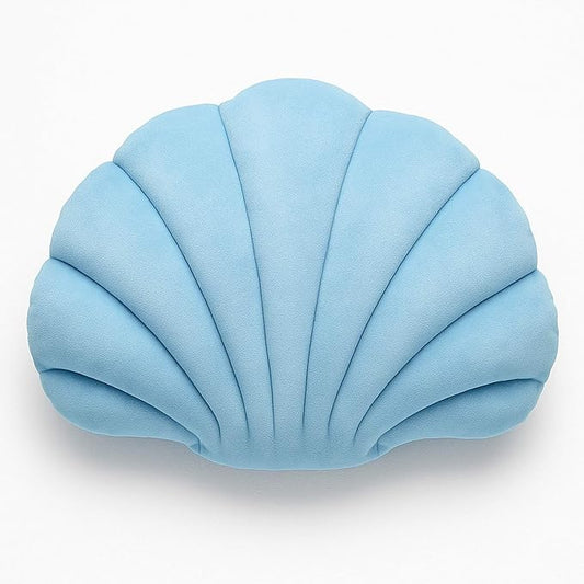Marsui Blue Seashell Decorative Pillow, 13 Inch Beach Themed Shell Shaped Throw Pillow Gift 3D Insert Beach Soft Velvet Sea Ocean Mermaid Room Decoration Couch Bed Cute Cushions