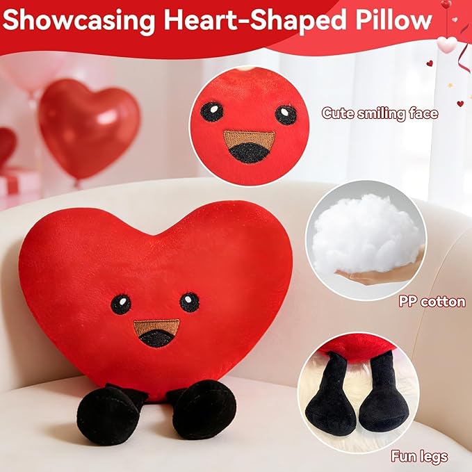 Valentine's Day Heart Pillow,Cute Red Heart Pillow Plush,Fluffy Decorative Heart Throw Pillow,Valentines Day Gifts for Her,Heart Plush for Girl Friends Birthday Mother's Day(15 Inches)