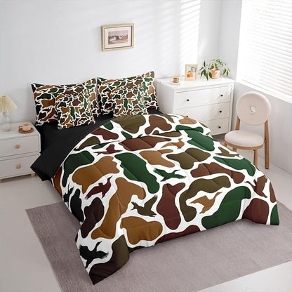 Erosebridal Camo Army 7 Piece Bedding Set King Hunting Duck Comforter Set with Sheets Military Camouflage Bed in a Bag Wild Farmhouse Woodland Bed Sets Comforter