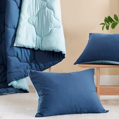 Comfort Spaces King Comforter Set Vibrant Reversible Comforters King Size Quilted Bedding Set, All Season Lightweight Bedding, Soft Microfiber Comforter, Vixie, Navy/Light Blue King 3 Piece