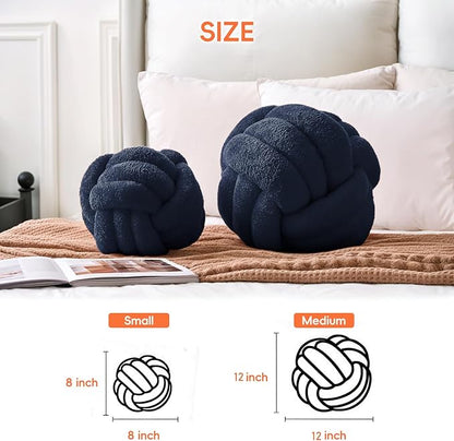 Knot Pillow - Throw Pillows Room Décor Couch Pillow for Living Room Relieve Stress, Decorative Pillows Round Knot Cushion Pet Toy, Navy 8 Inch