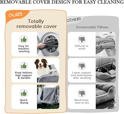 Comfort Expression Orthopedic Dog Bed for Large Dogs 36x27 Inch, Waterproof Supportive Egg Crate Foam Large Pet Bed with Removable Bolsters, Dog Couch with Washable Cover & Non-Slip Bottom, Navy Blue