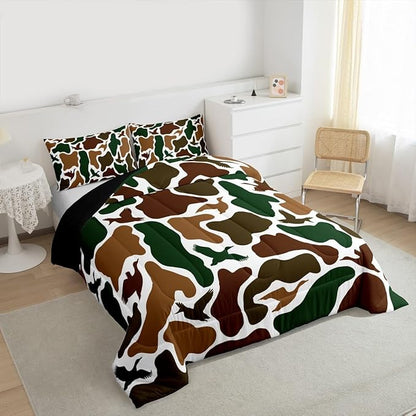Erosebridal Camo Army Comforter Set Full Size Hunting Duck Bedding Set for Adults Teens Military Camouflage Comforter Wild Farmhouse Woodland Quilt Bedroom Decor