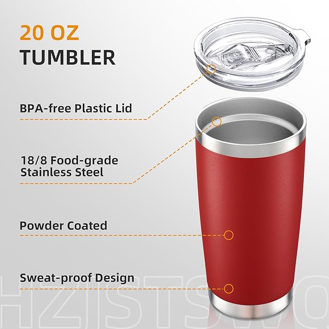 20 oz Tumbler with Lid Stainless Steel Insulated Tumblers Double Wall Vacuum Coffee Mug Powder Coated Tumbler Cups for Cold and Hot Drinks, Wine Red, 1 pack