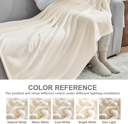 Hansleep Fleece King Size Blanket for Bed Beige, Super Soft Flannel Fuzzy Plush Cozy Blanket for All Seasons, Beige, King 90x108 Inches