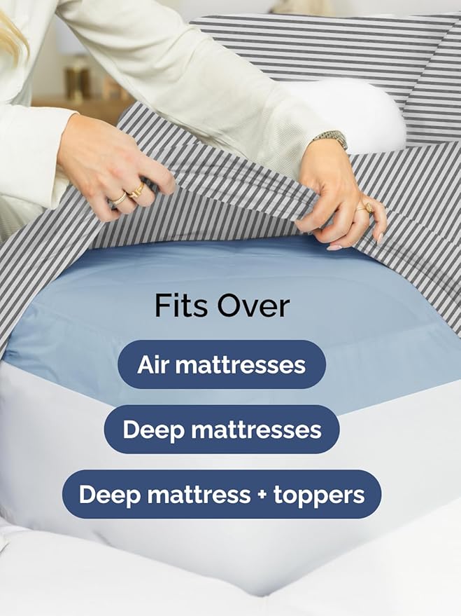 Extra Deep Queen Sheet Set - 6 Piece Breathable and Cooling Sheets - Hotel Luxury Bedding for Women, Men, Kids & Teens - Easy Secure Fit - Soft and Wrinkle Free with Extra Deep Pockets - Grey Stripes