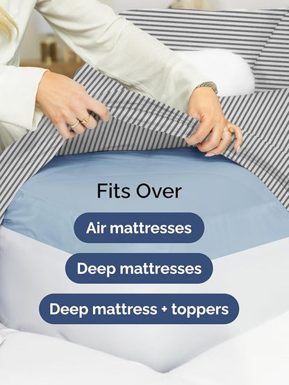Extra Deep Queen Sheet Set - 6 Piece Breathable and Cooling Sheets - Hotel Luxury Bedding for Women, Men, Kids & Teens - Easy Secure Fit - Soft and Wrinkle Free with Extra Deep Pockets - Grey Stripes