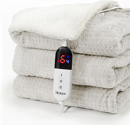 Heated Blanket Electric Throw Waffle, 50x60 Inches Sherpa Fleece Fast Heating Blanket 6 Heating Levels & 4 Hours Auto Off ETL Certification,Beige Throw