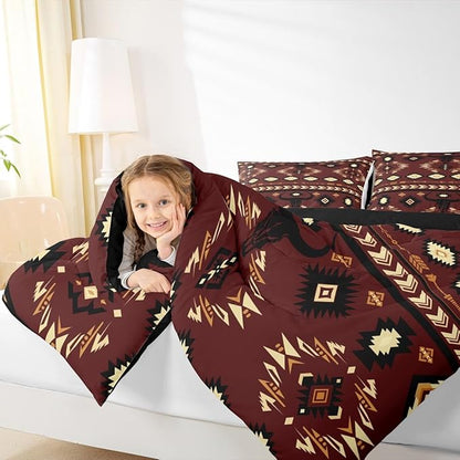 Feelyou Brown Western Aztec Decor Comforter Set Southwestern Toddler Size Bedding Set Exotic Bull Skull Duvet Quilt Ethnic Tribal Bedroom Decor