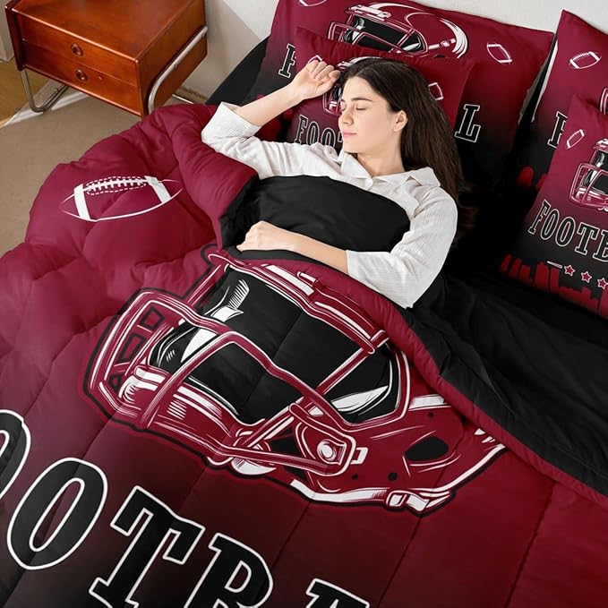Erosebridal Football City 7 Piece Bedding Set Twin American Soccer Comforter Set with Sheets for Kids Boys Teen Adults,Sports Rugby Bed in A Bag Ball Competitive Games Bed Set,Brown Black
