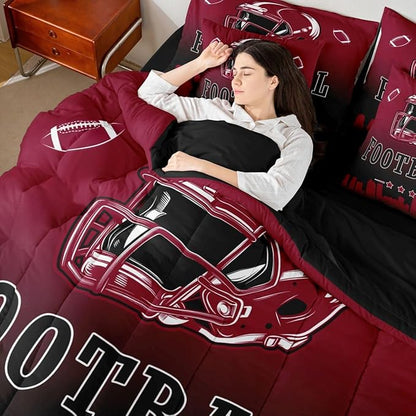 Erosebridal Football City 7 Piece Bedding Set Full American Soccer Comforter Set with Sheets for Kids Boys Teen Adults,Sports Rugby Bed in A Bag Ball Competitive Games Bed Set,Brown Black