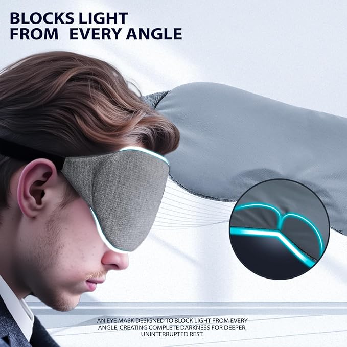 Cooling Cotton Eye Sleep Mask for Men & Women, Soft & Breathable, Pressure-Free Design for Side Sleepers, Adjustable Light Blocking Mask for Sleeping, Travel & Naps (Gray)